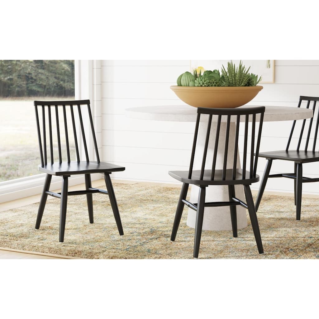 Anders Black Solid Rubberwood Spindle Dining Stool, Set of Two by East at Main
