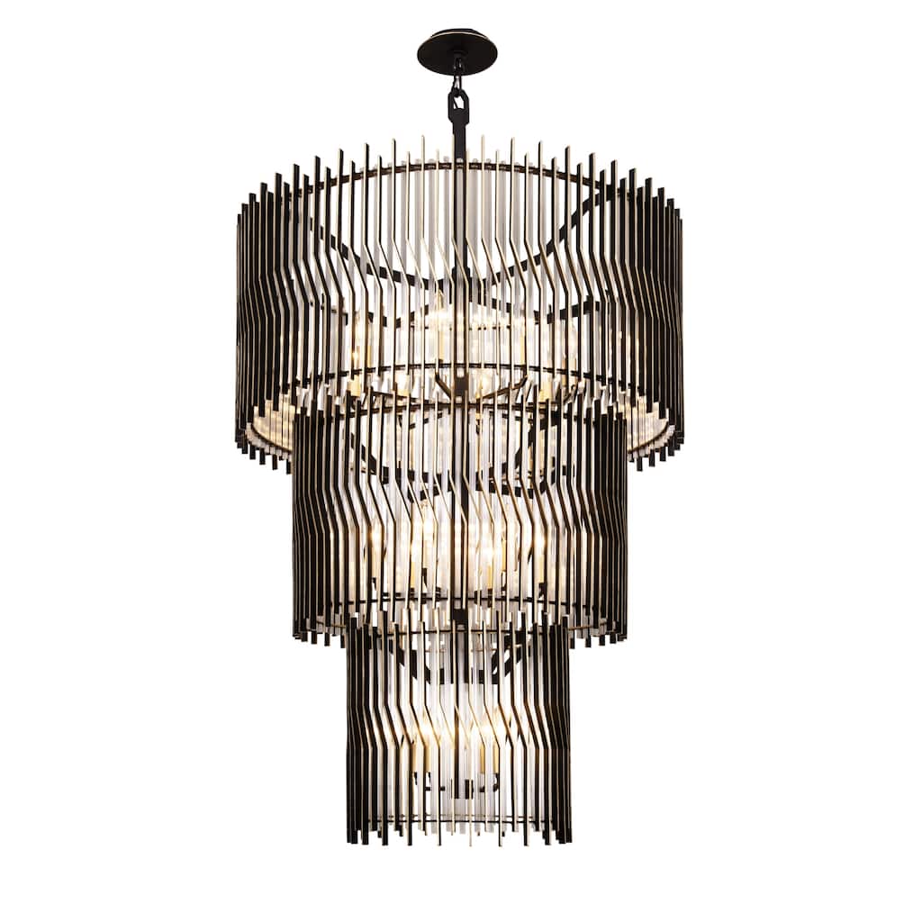 Varaluz Park Row 18-Light 3-Tier Chandelier - Matte Black/French Gold