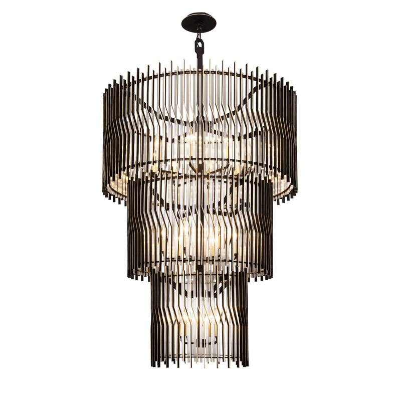 Varaluz Park Row 18-Light 3-Tier Chandelier - Matte Black/French Gold - Black/Gold