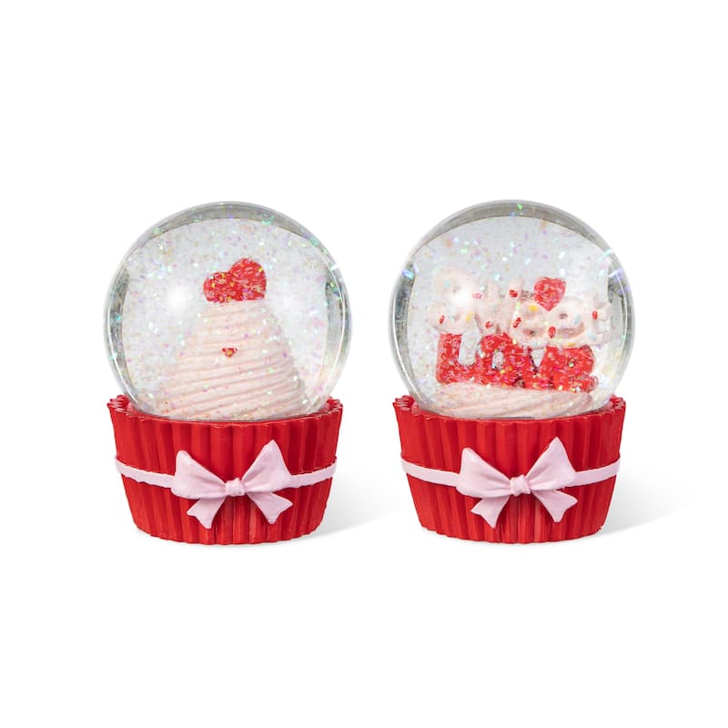 Glitzhome 3.25"H S/2 Valentine's Resin Cupcakes Waterglobes