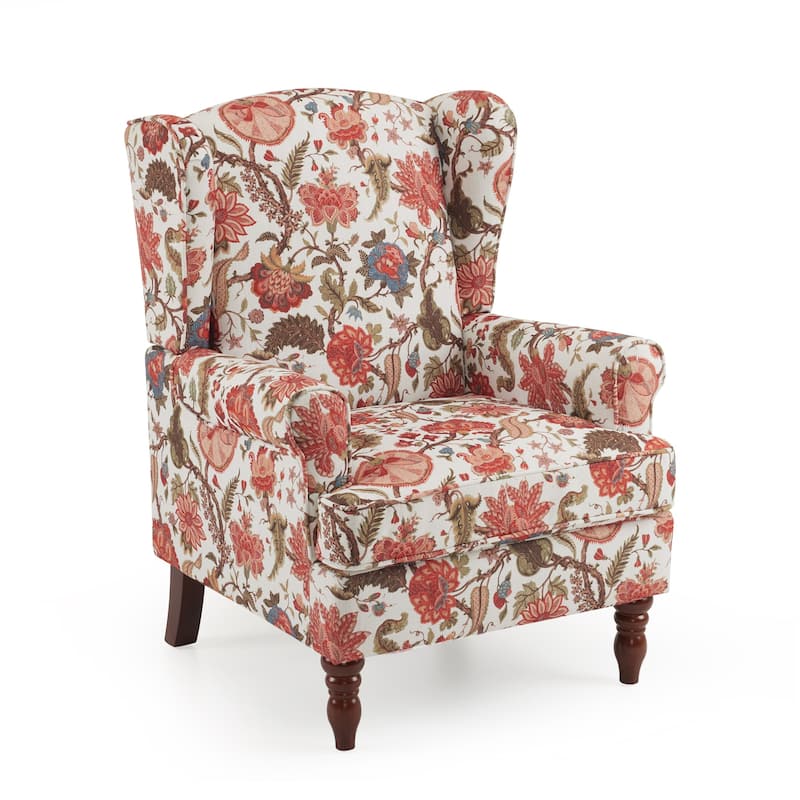 Erommy Modern Accent Chair, High Back Armchair, Upholstered Fabric Button Single Sofa with Wooden Legs for Living Room