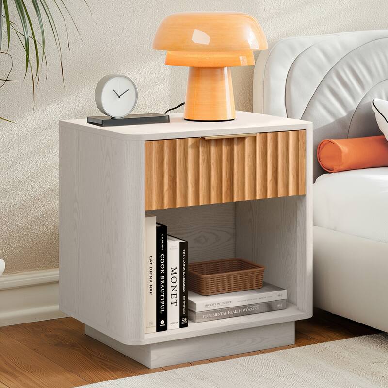 Contemporary Nightstand with Open Storage Set of 2