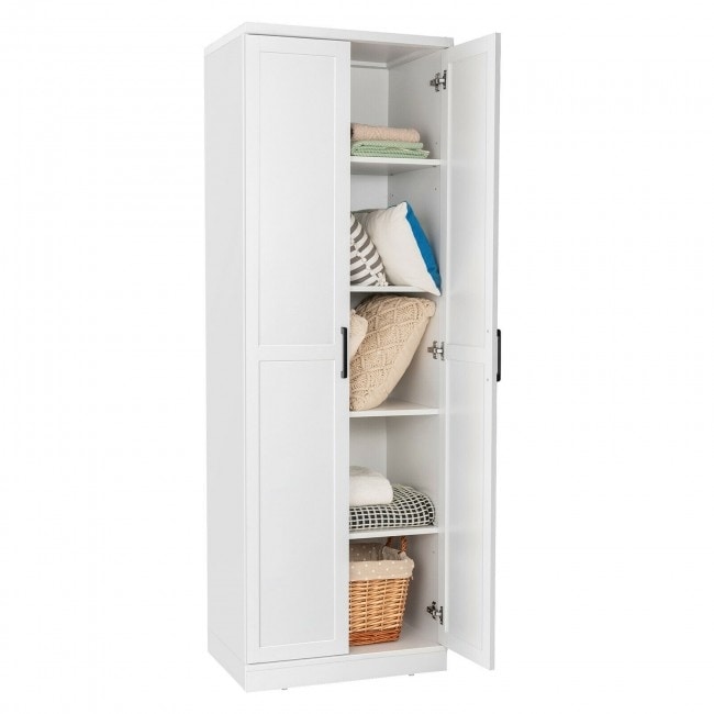 70 inch Freestanding Storage Cabinet with 2 Doors and 5 Shelves-White