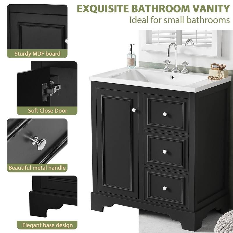 30'' Bathroom Vanity with Top Sink, Freestanding Vanity Set with Mirror Cabinet