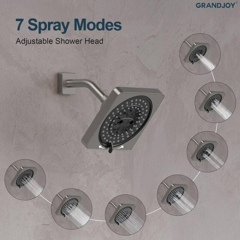 GRANDJOY Thermostatic LED Rain and Waterfall Shower System with Handheld, Ceiling-Mount Modern Design