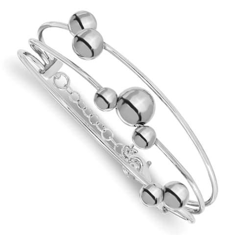 Sterling Silver Polished Beaded Bangle with 2-inch Extension Bracelet by Versil