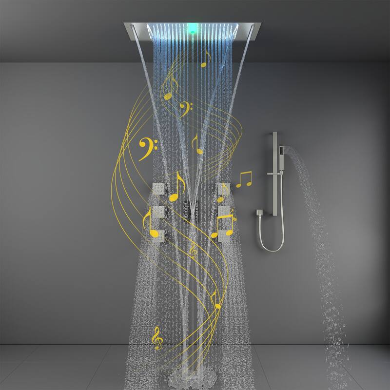 Luxury Shower System, 64-Color LED Music Multi-Function Thermostatic Shower Faucet Set with 6 Body Jets & Handheld Shower Head