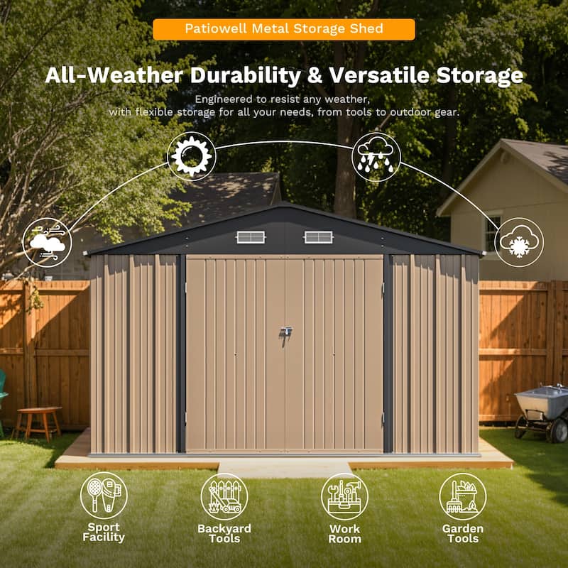 Patiowell 10' x 12' &10' x 14' Metal Outdoor Storage Shed with Floor Frame for Garden, Backyard, Patio