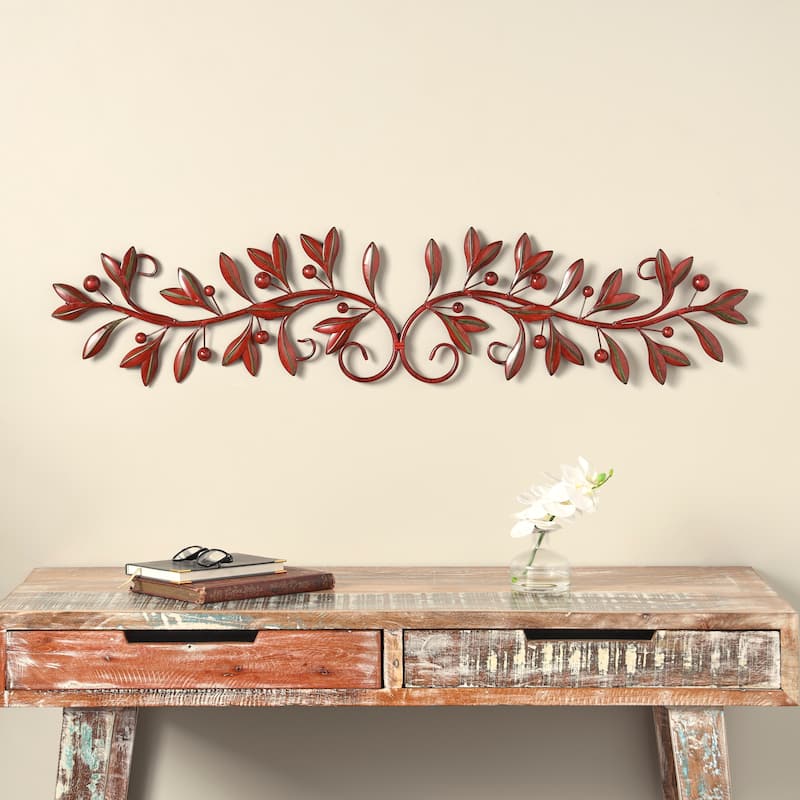 Green Iron Traditional Wall Decor Floral and botanical - Red - 48"W, 9"H