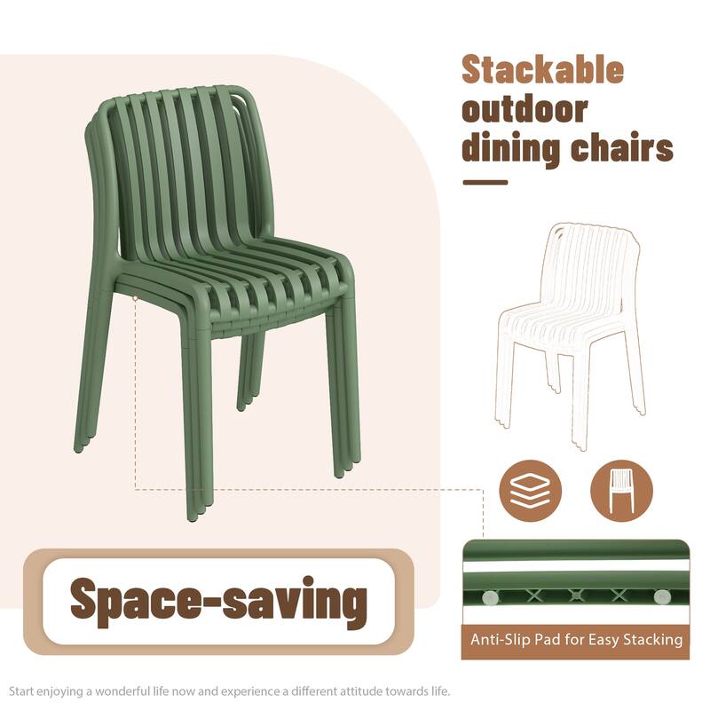 Outdoor Dining Set 5-Piece Stackable Plastic Lightweight Dining Chair and Extendable Dining Table