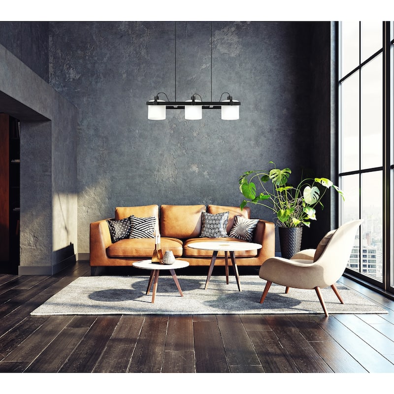 3-Light Island Pendant with Black Finish and White Glass