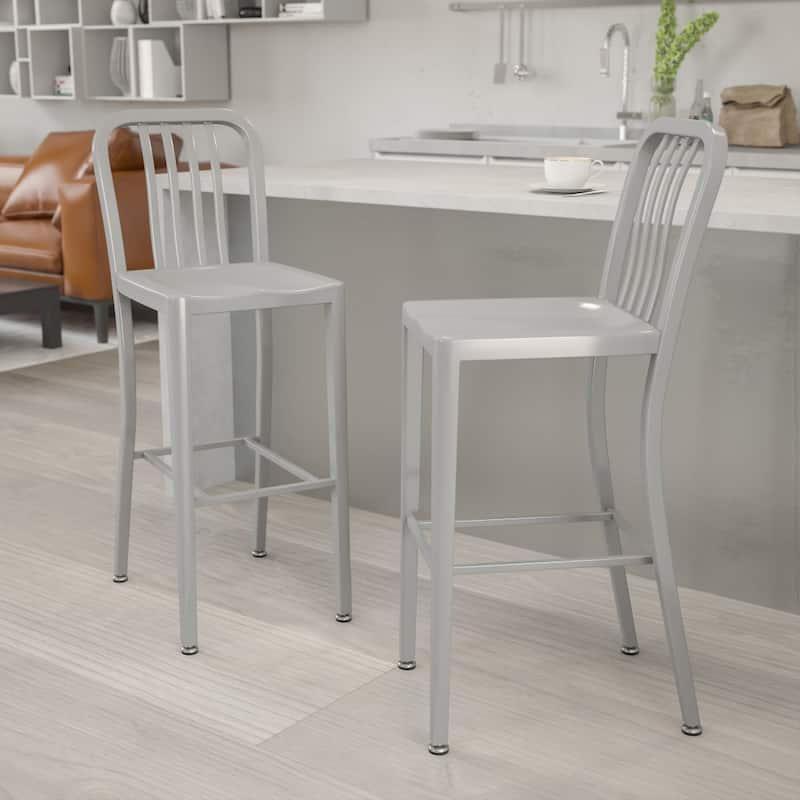 Indoor/Outdoor Commercial Grade Metal Modern Barstools (Set of 2) - Silver