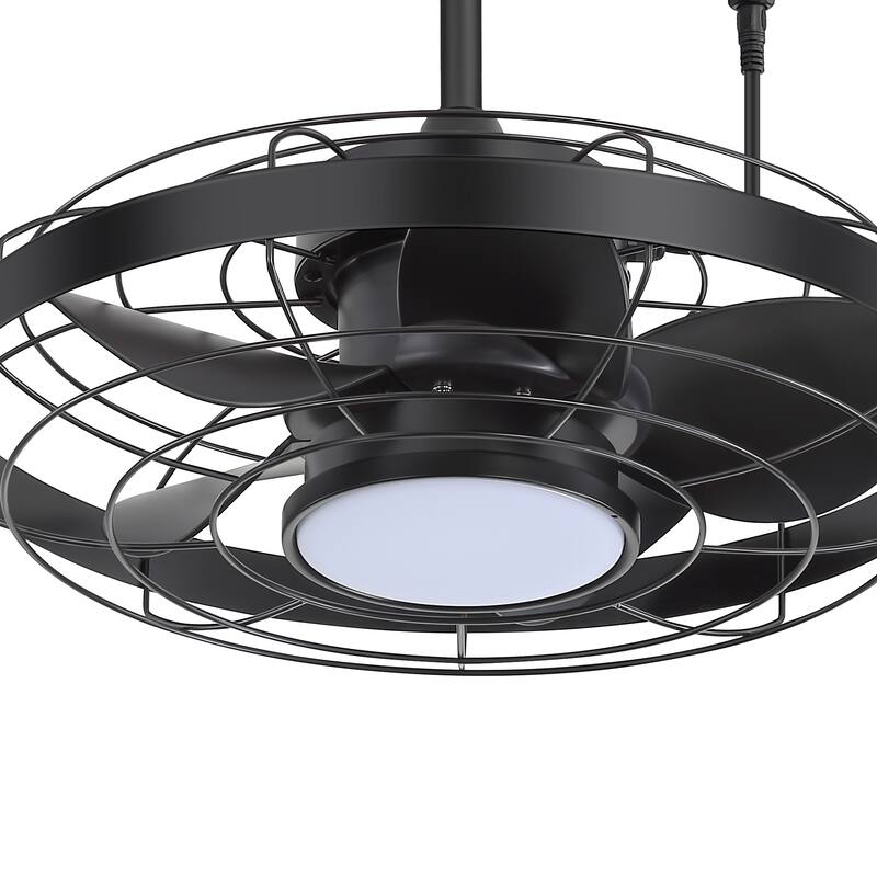 18.9-inch Flush Mount Caged Ceiling Fan with Light and Remote (7-Blade)