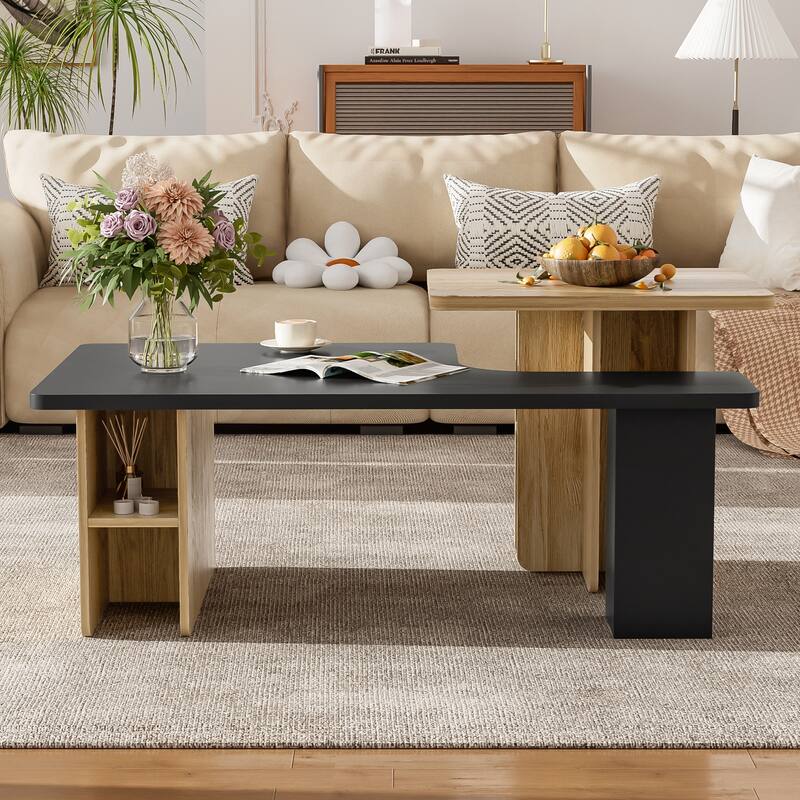 U-Can Set of 2 Nesting Coffee Tables with Durable Particle Board, Versatile and Stylish for Modern Living Rooms