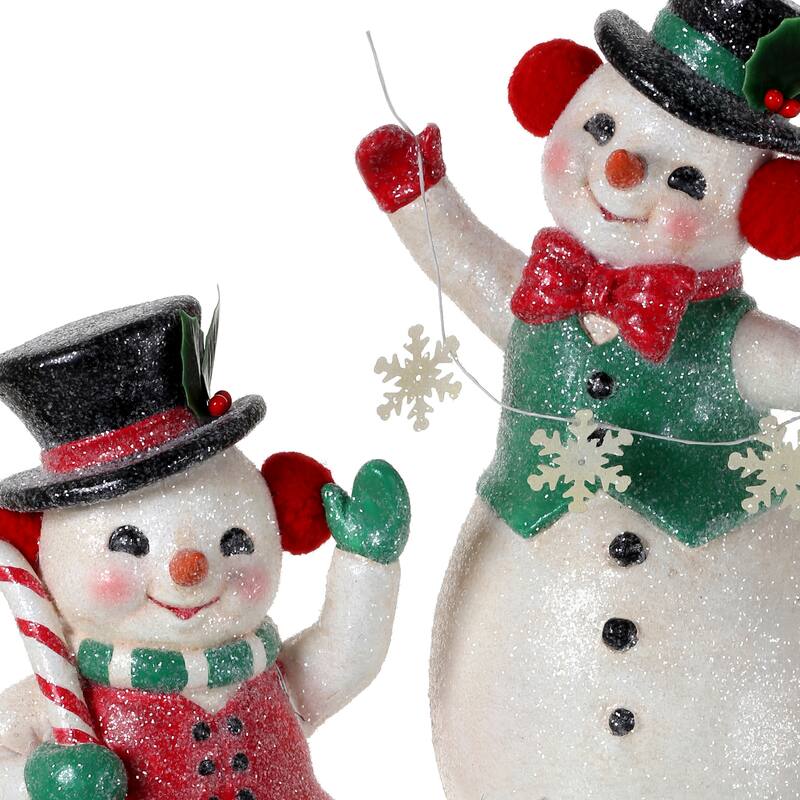 9" Paperpulp Retro Snowman With Candy cane Garland Set of 2