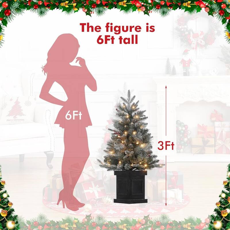 2 Pcs 3ft Pre-Lit Artificial Christmas Tree with Vintage Potted Base