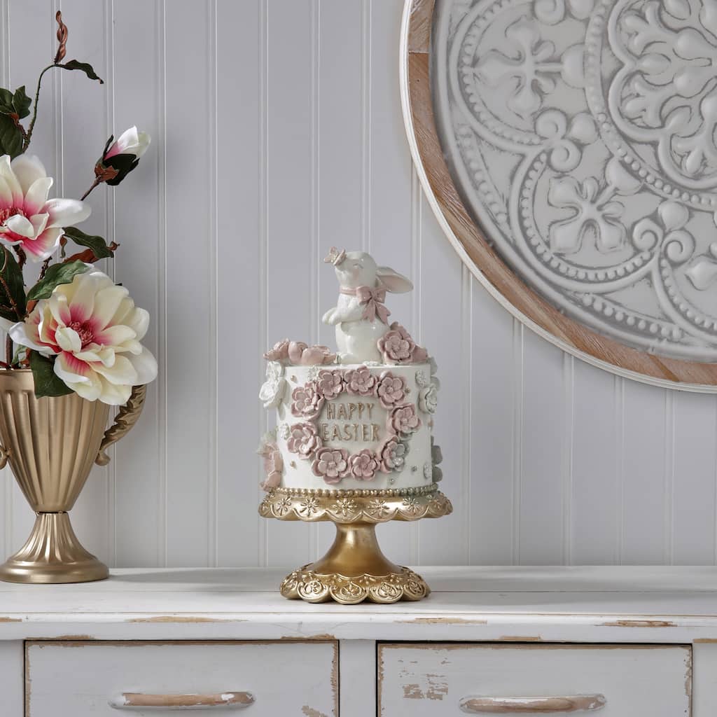 12.5" Resin Happy Easter Cake With Bunny