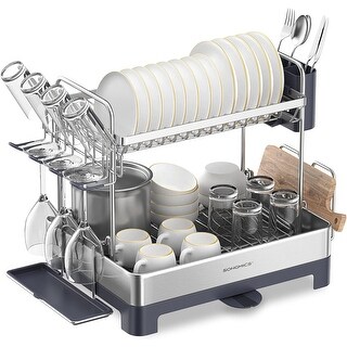 SONGMICS Dish Drying Rack, 2 Tier Dish Rack for Kitchen Counter, Silve ...