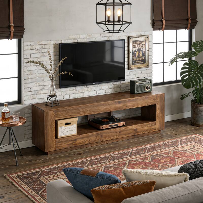 70.86" Solid Wood TV Stand Console with Open Shelves