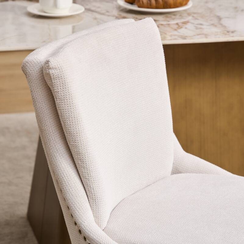 GDF Studio - Modern Chenille Upholstered Dining Chairs with Double-Layer Cushion & Curved Wood Legs, Set of 2