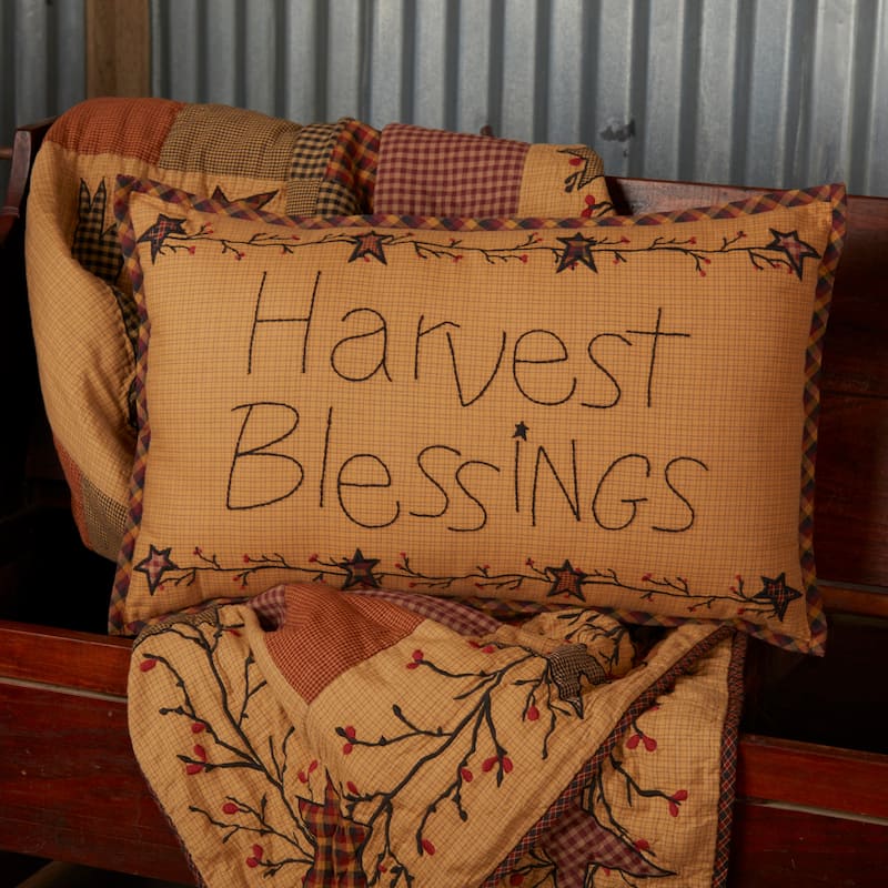 Heritage Farms Harvest Blessings Pillow 14x22 - Accent - Pillow 14x22 - Polyester - Mustard/Raven Black/Burgundy