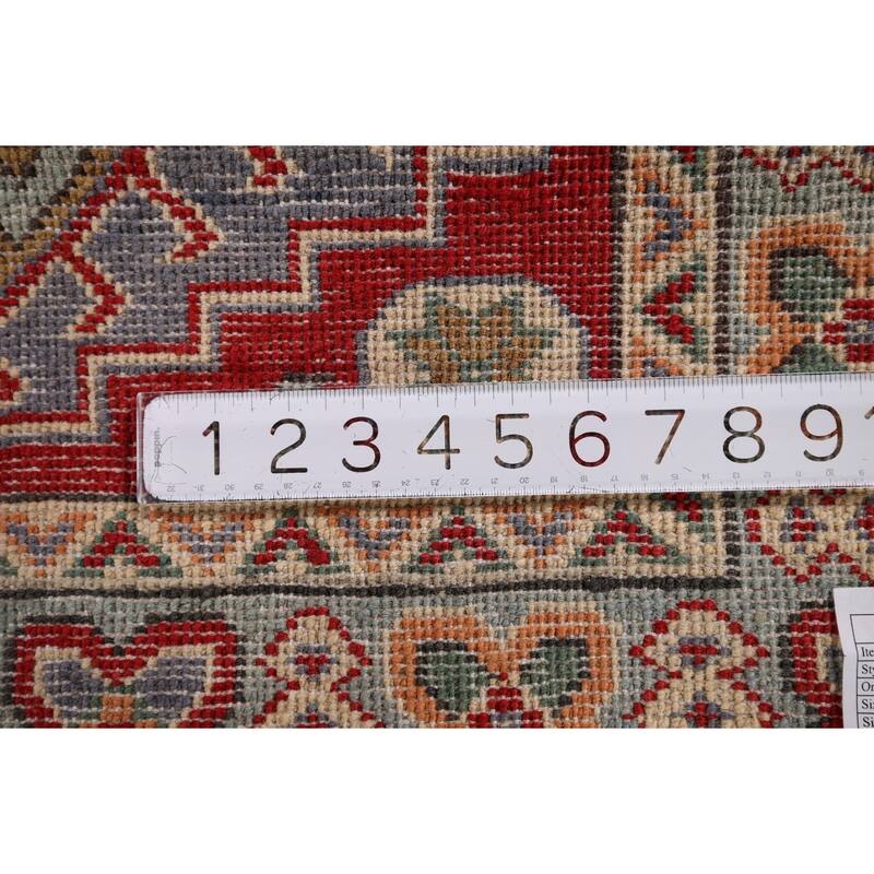 Geometric Red Kazak Accent Rug Handmade Red Wool Carpet - 2'9" x 4'1"