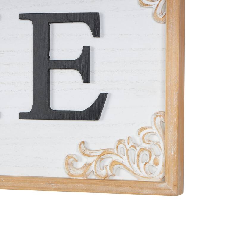 White Wooden Welcome Sign Home Wall Decor with Scroll Details