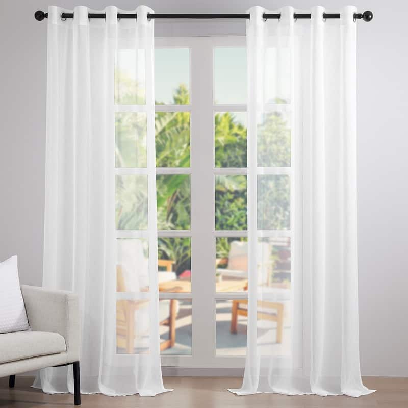 Topfinel Solid Grommet Sheer Window Curtains Faux Linen (Set of 2) - 54 X 63 - White