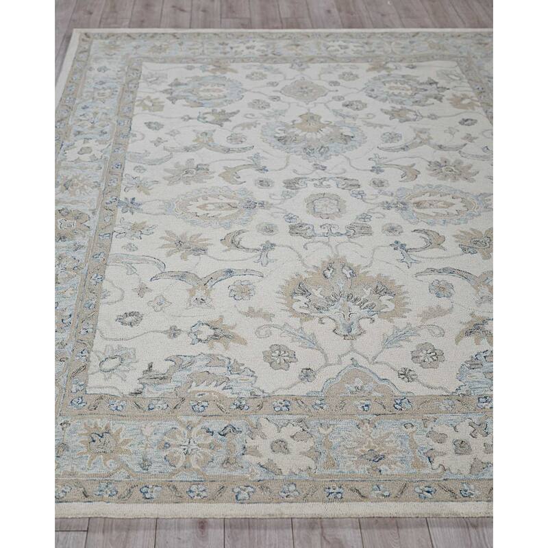Exquisite Rugs Marietta Oushak Handmade Hand-tufted New Zealand Wool on Canvas Ivory/Light Blue Area Rug