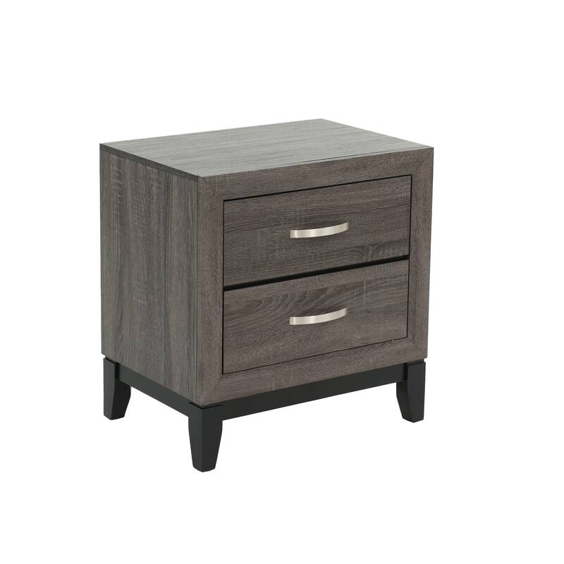 Rustic Grey Oak Two Drawer Nightstand, Modern Bedroom Furniture