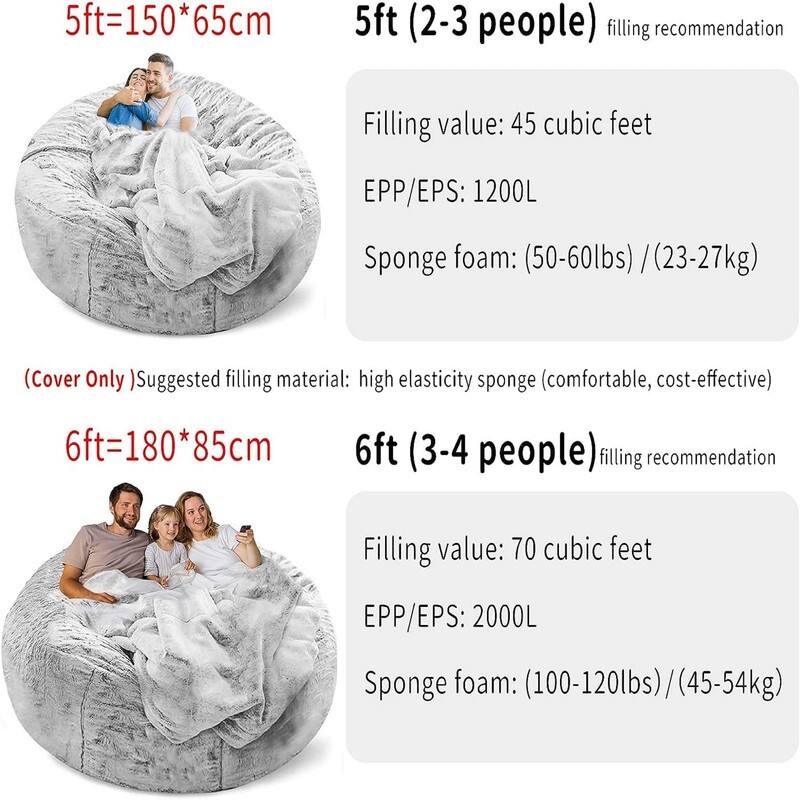 Bean Bag Chair Cover(No Filler)Big Round 6ft