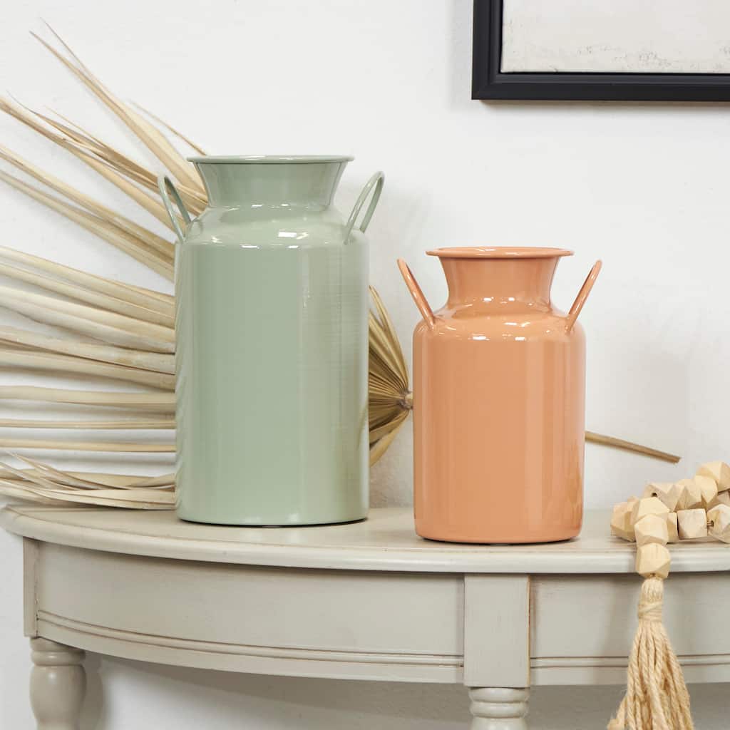 Multi Colored Metal Jug Decorative Vase with Handles (Set of 2)
