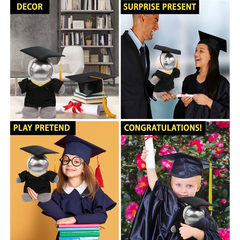 DolliBu Standing Astronaut Graduation Plush Toy with Gown and Cap - 8 inches
