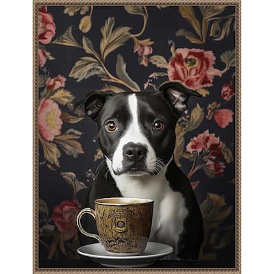 The Refined Staffy Cafe Moment by Mowzu Framed Canvas Wall Art