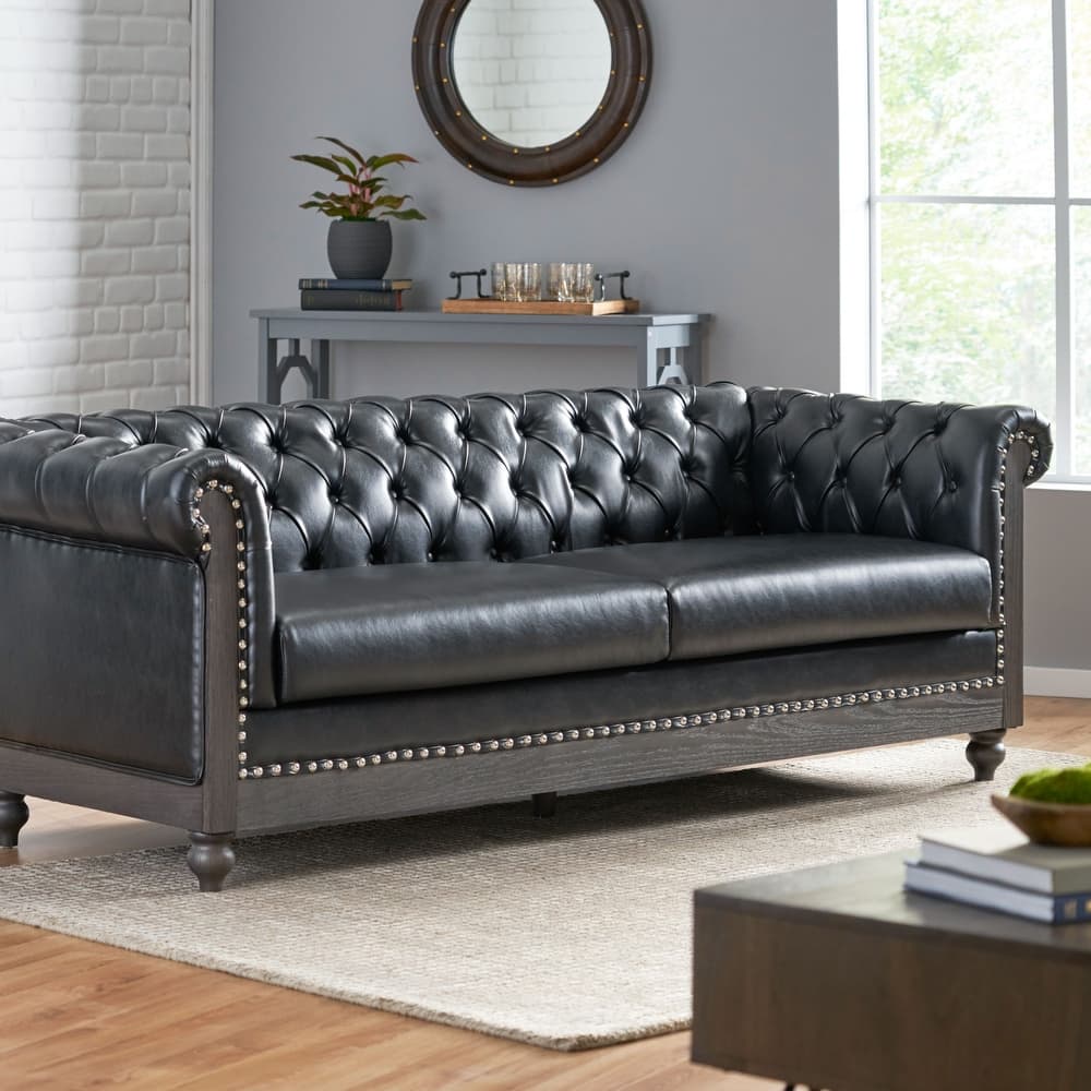 Castalia Nailhead Trim Chesterfield Sofa by Christopher Knight Home - 78.75" L x 33.50" W x 28.00" H