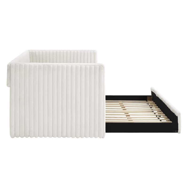 Striped Corduroy Fabric Twin Size Daybed Upholstered Bed