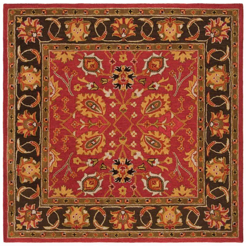 SAFAVIEH Handmade Heritage Barcelona Traditional Oriental Wool Rug - 6' Square - Red/Gold