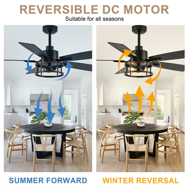 Bella Depot 52" Industrial Caged Ceiling Fan with Light and Remote 6-Speed Modern Reversible Large Fan DC Motor