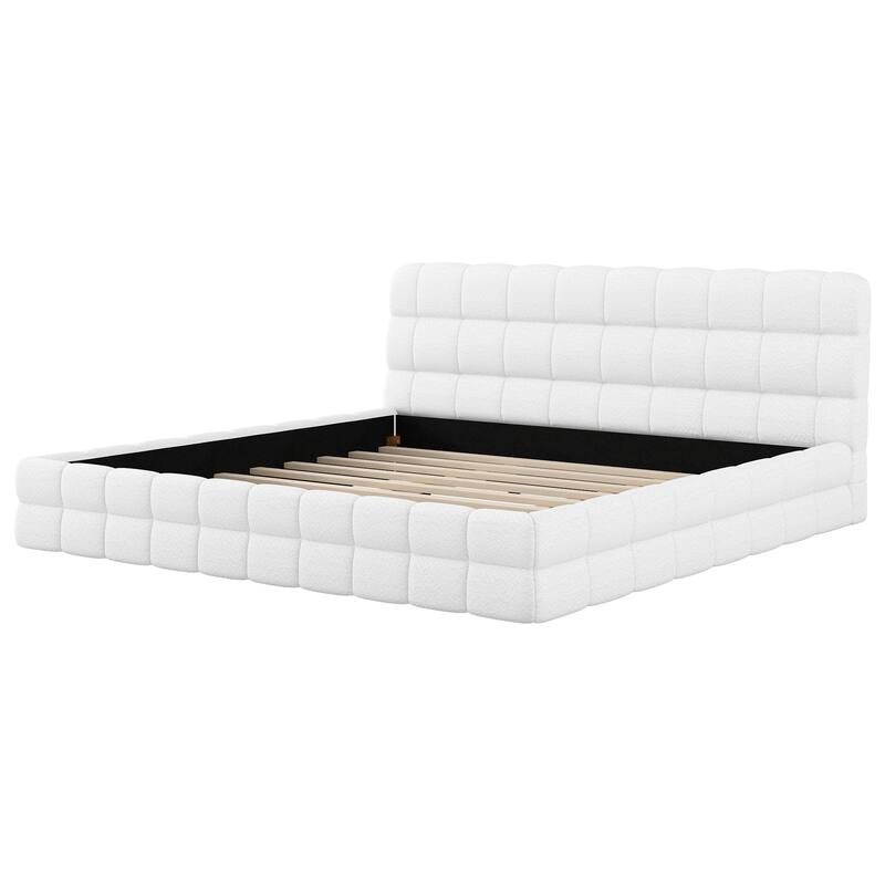 Upholstered Platform Bed with Headboard, No Box Spring Needed Low Profile Bed, Wood Slat Support Grounding Bed
