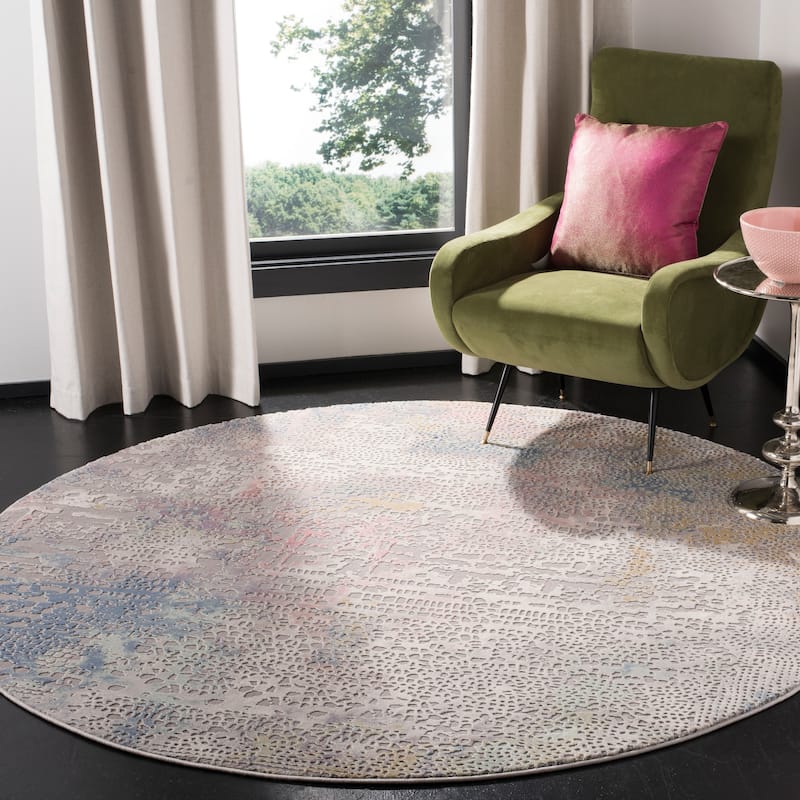 SAFAVIEH Meadow Aleksandr Modern Abstract Rug - 6'7" Round - Grey/Gold
