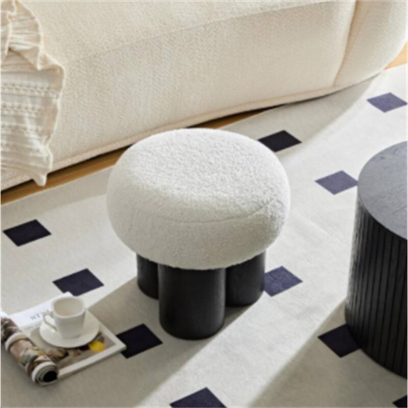 Mushroom Stool with Lamb Wool Seat,Barrel PVC Pipe with Walnut Veneer