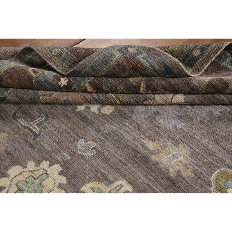 Hand Knotted Oriental 100% Wool Carpet Transitional All-Over Brown Oushak Area Rug - 11' 6'' X 9' 0''