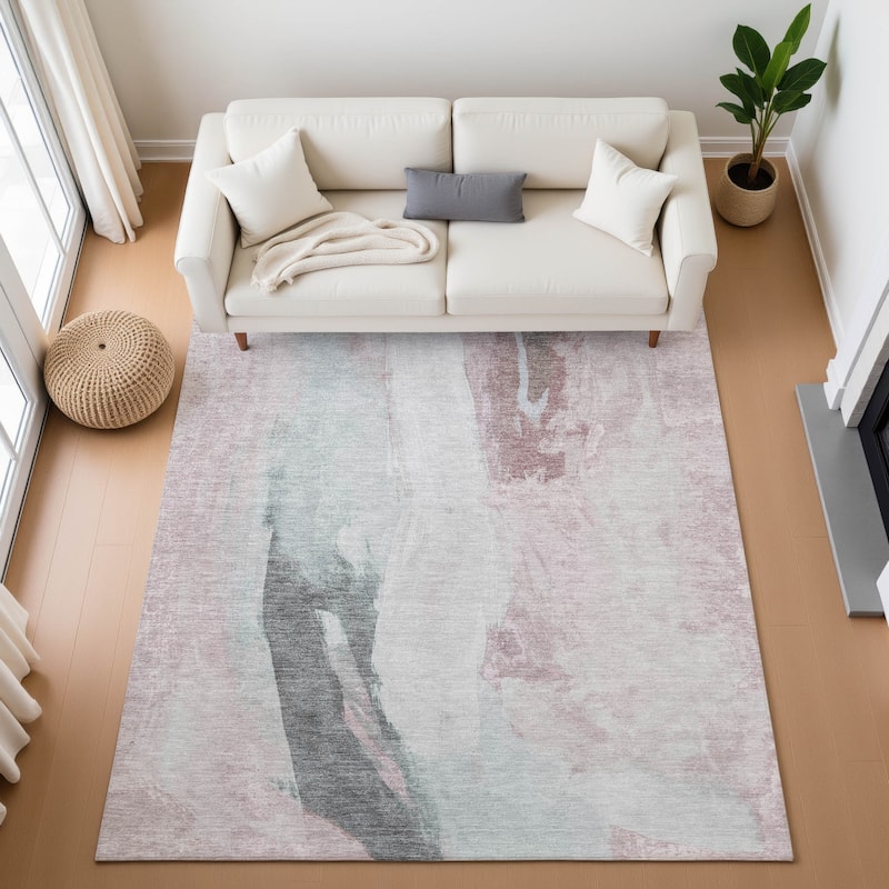 Premium Washable Super Soft Abstract Brushstrokes Mayfield Rug - Blush - 9' x 12'