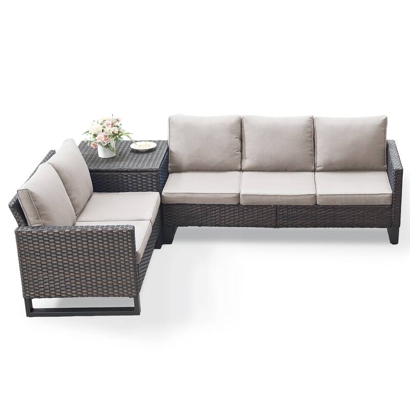 Gymojoy 5 Person All-Weather Wicker Outdoor Patio Sofa Set With Cushions