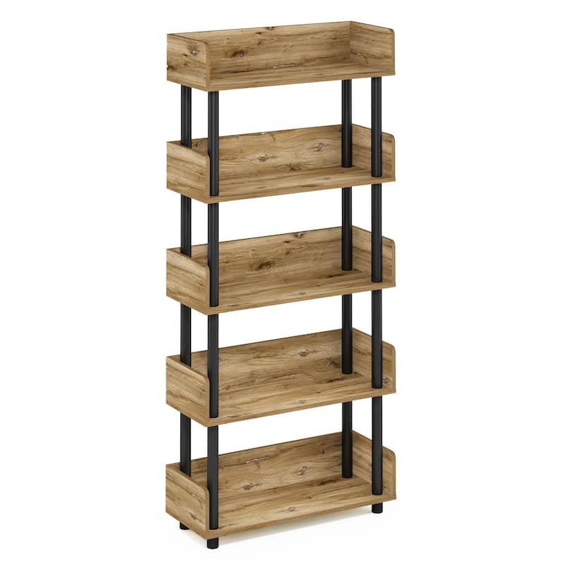Furinno Turn-N-Tube 5-Tier Toolless Freestanding Multipurposes Display Rack, Espresso - Flagstaff Oak/Black