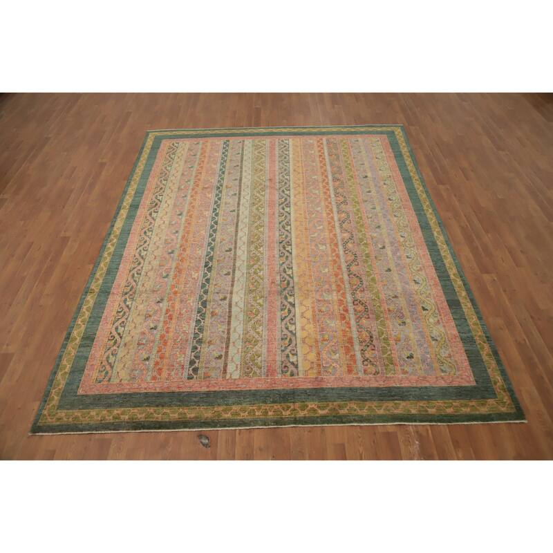 Hand Knotted Oriental 100% Wool Carpet Traditional Geometric Multi-Colored Ziegler Area Rug - 9' 10'' X 7' 10''