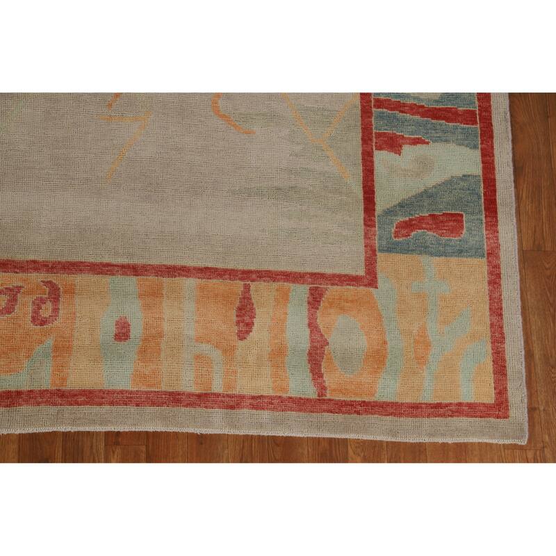 Hand Knotted Oriental 100% Wool Carpet Transitional Geometric Beige & Ivories Oushak Area Rug - 9' 1'' X 8' 0''