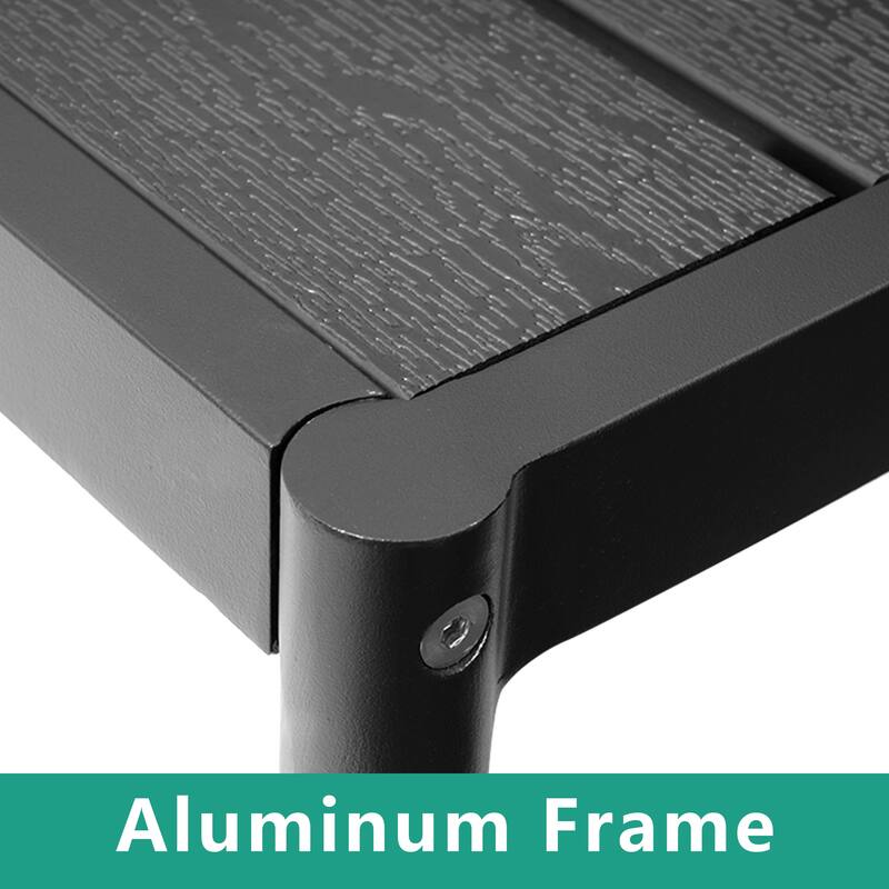 11-Piece Outdoor Patio Dining Set Wood-Like Table Top Alumium Umbrella Hole Table with Stackable Chairs