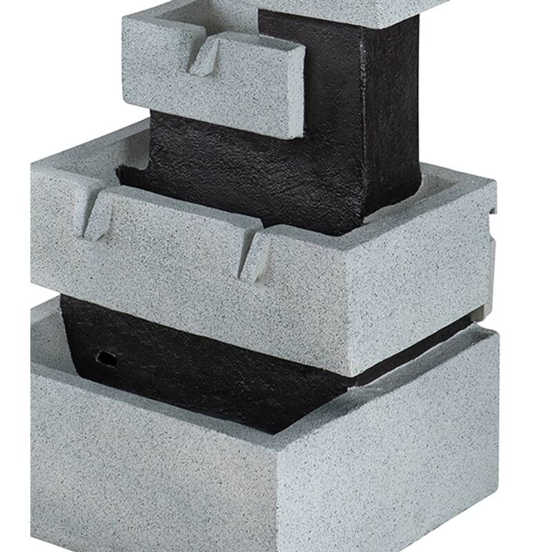 13.6x15.7x22.4" Decorative 4 Tier Gray and Black Block Fountain with Light, for Indoor and Outdoor