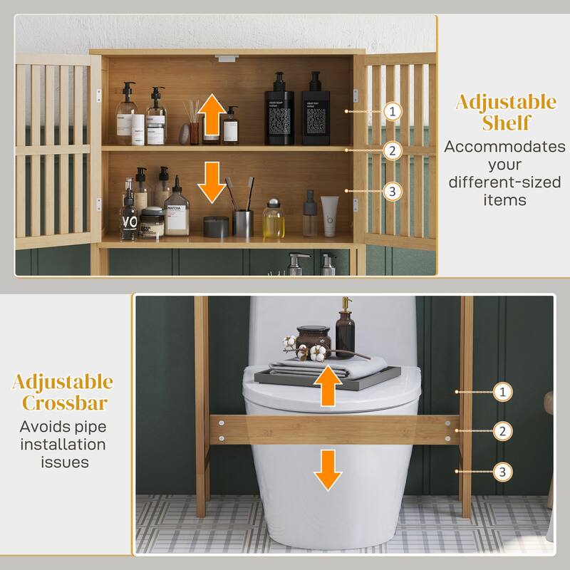 Slatted Door Cabinet Over The Toilet Storage Organizer with Adjustable Shlef, Above The Toilet Storage Cabinet